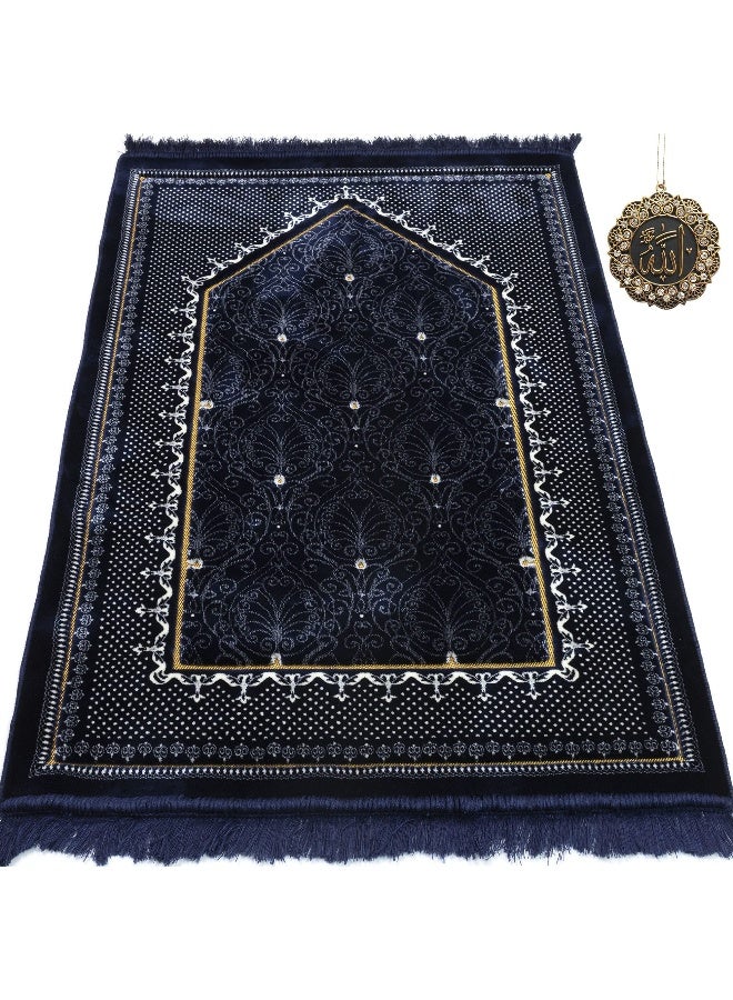 Modefa Turkish Islamic Velvet Prayer Rug - Thick & Wide Soft Praying Carpet - Large Traditional Muslim Salah Mat - Ramadan & Eid Gift - with Car Hanger - Double Plush Topkapi (Blue) - Image 1